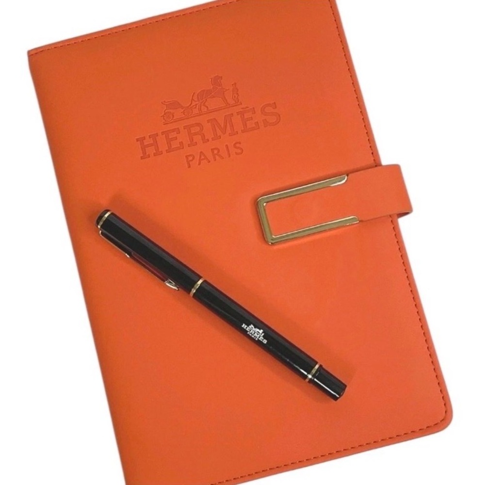 Hermès Orange Notebook + Branded Pen (Lined Refillable Shell
